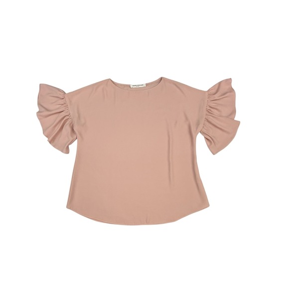 Amanda Uprichard Tops - Amanda Uprichard Blouse Womens Small Pink Ruffle Sleeve Scoop Neck Solid
